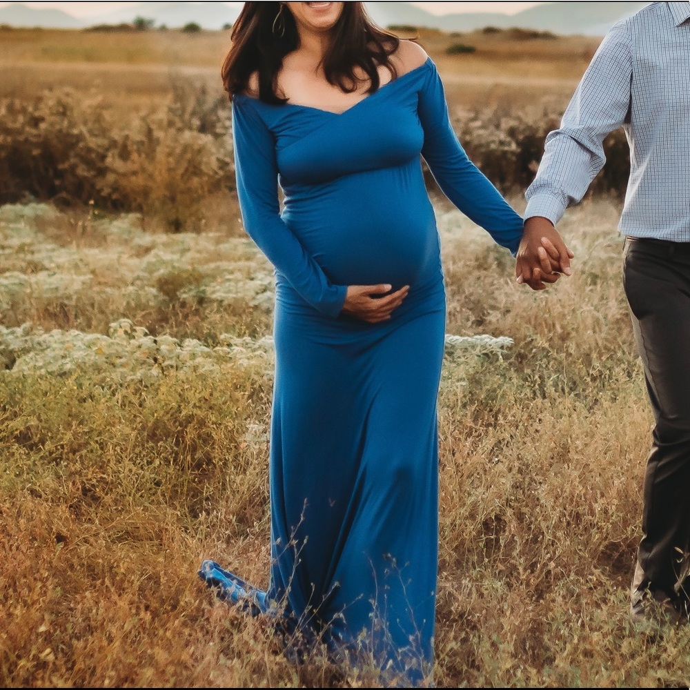 Blue mermaid style maternity dress